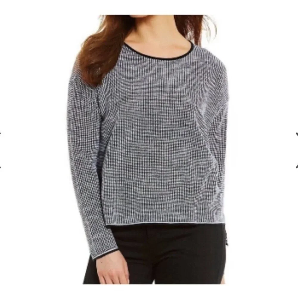 Eileen Fisher Organic Linen Cotton Blend Textured Knit Black & White Sweater - M